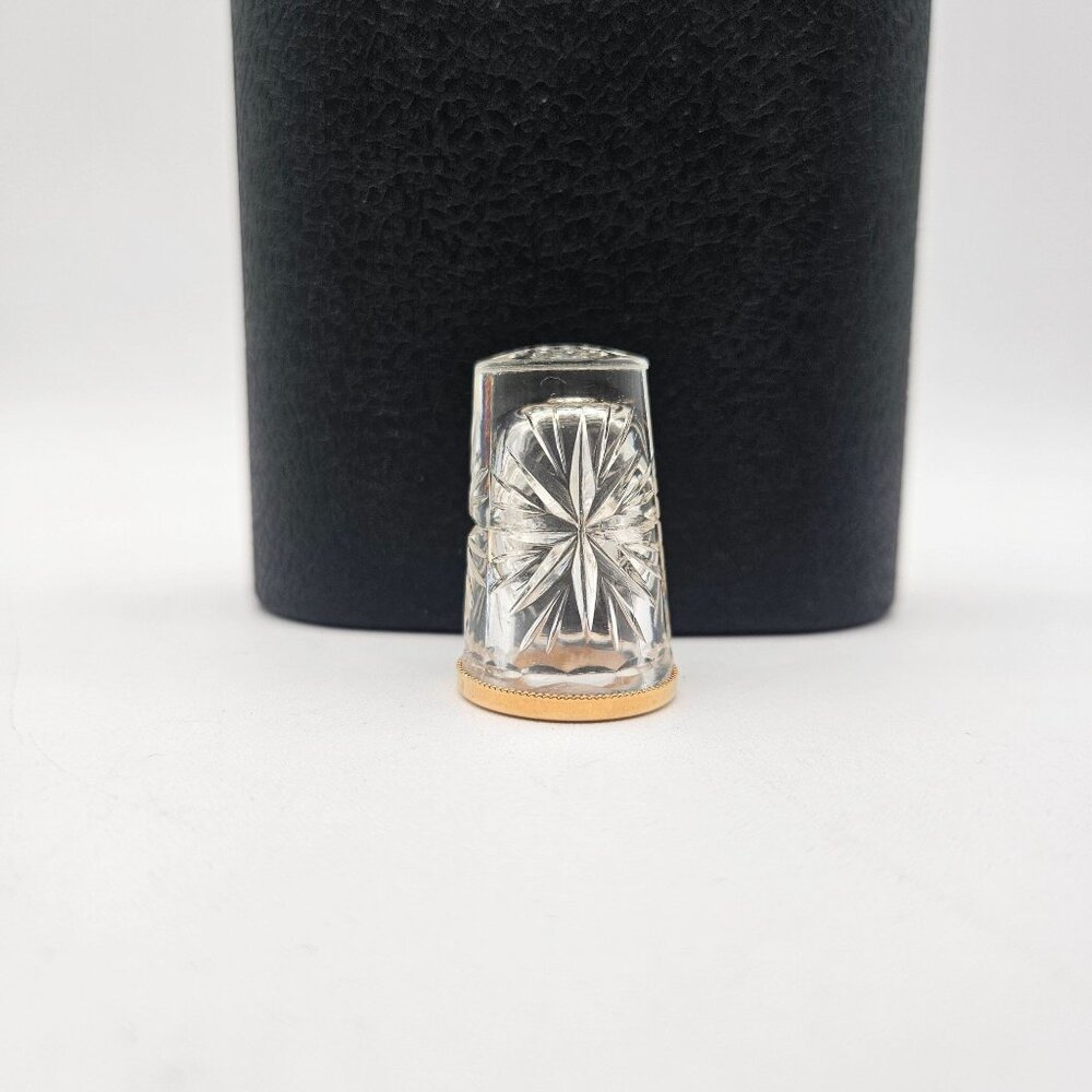 Clear Crystal Starburst Design Gold Tone Rim Thimble
